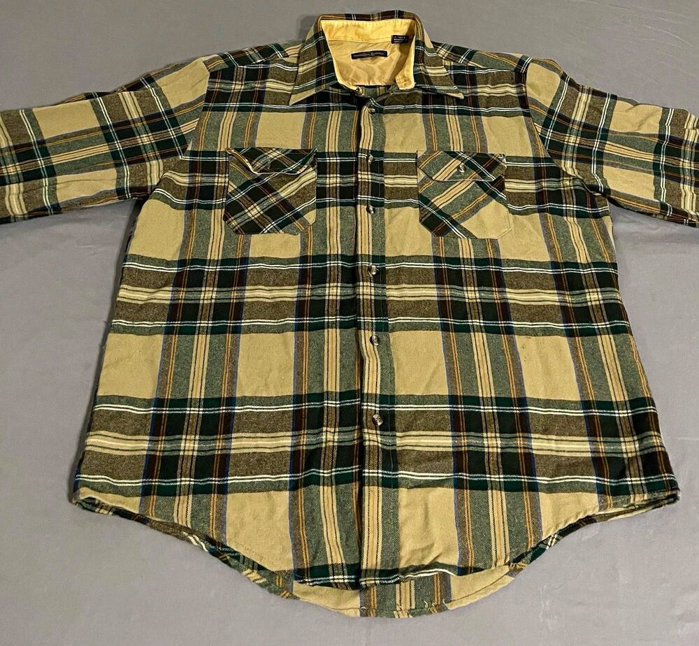 Vintage Northwest Territory Mens L Plaid Flannel Shirt Acrylic Button Up Korea
